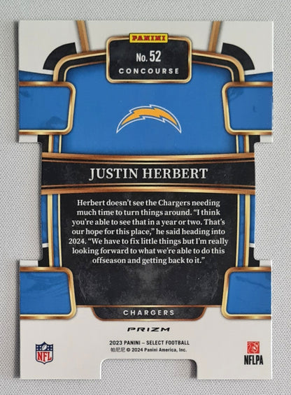 Justin Herbert - 2023 Panini Select Zebra Concourse Prizm #52 Los Angeles Chargers