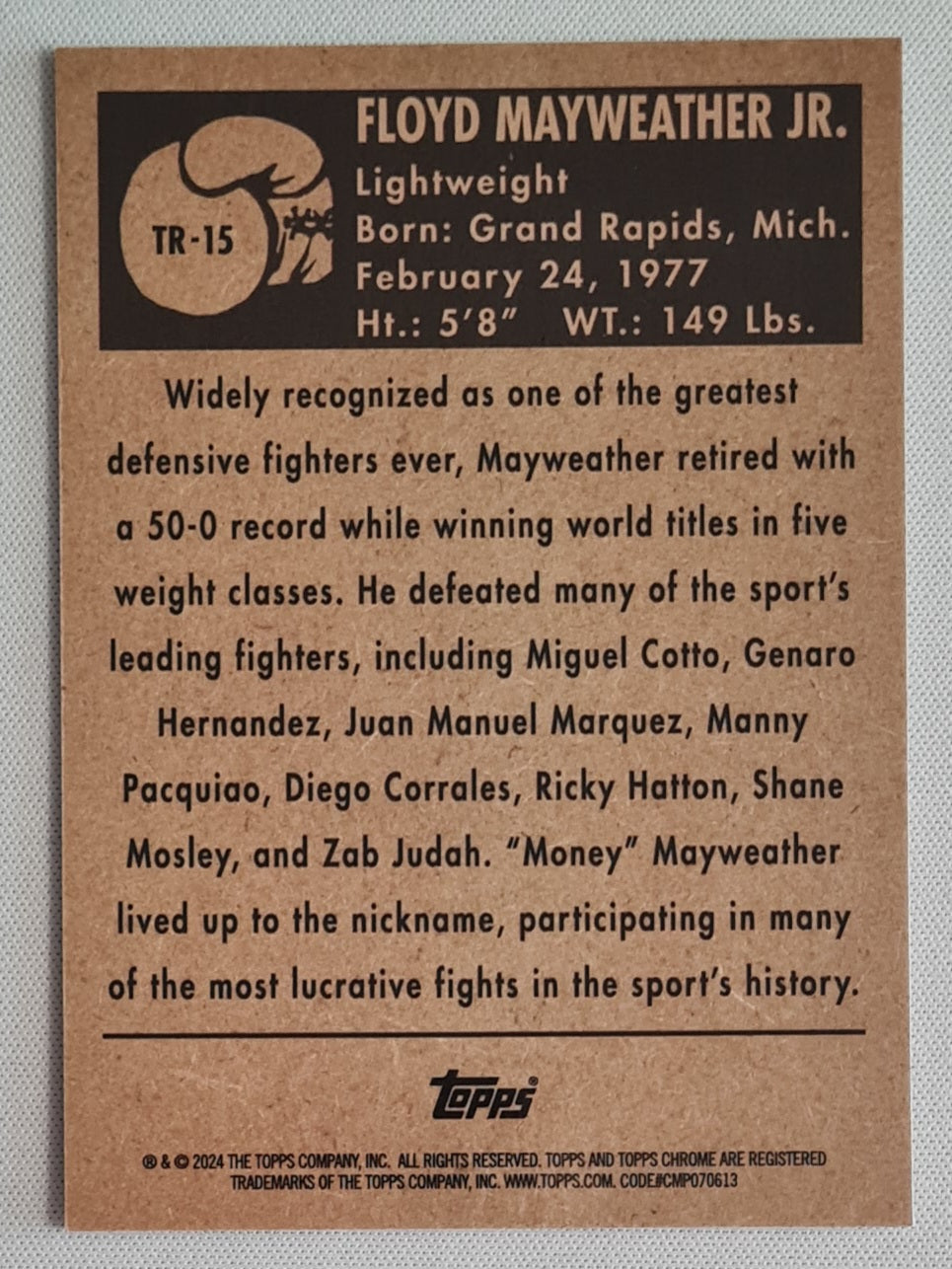 Floyd Mayweather Jr - 2024 Topps Chrome Boxing 1951 Boxing Ringside #TR-15