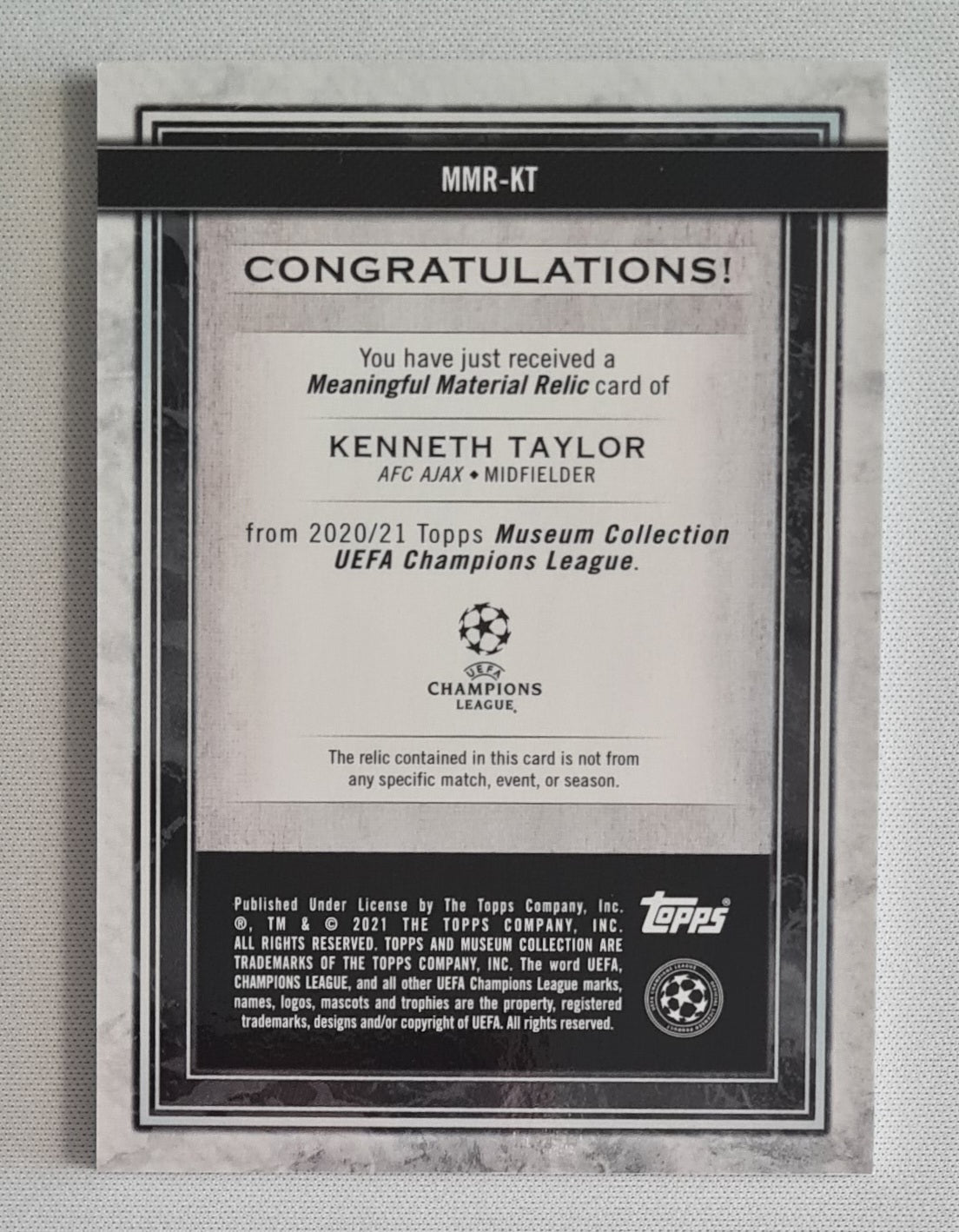 Kenneth Taylor - 2020/21 Topps Museum Collection Patch Meaningful Materials /75 #MMR-KT AFC Ajax