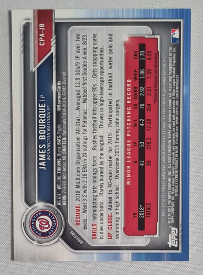 James Bourque - 2019 Topps Bowman Chrome Orange Auto /25 #CPA-JB Washington Nationals
