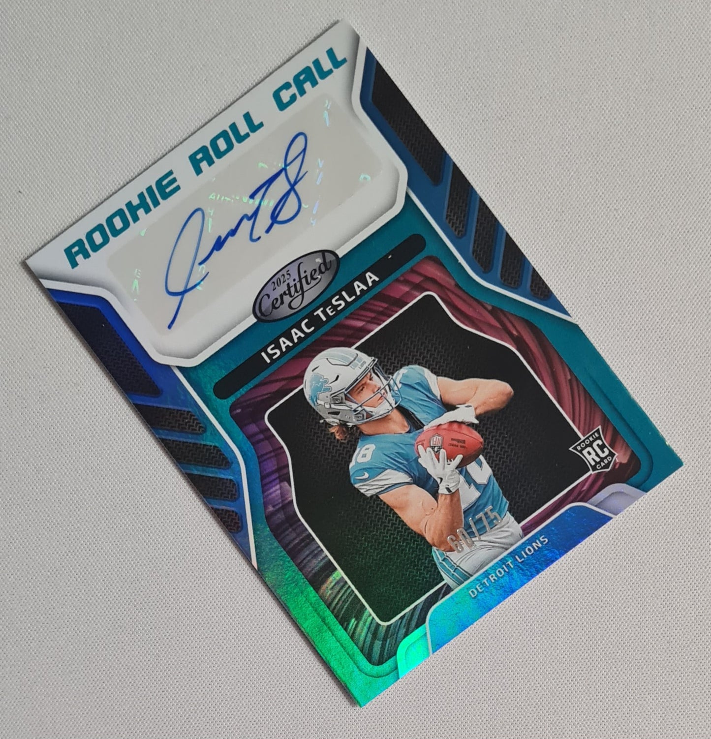 Isaac Teslaa - 2025 Panini Certified Football Rookie Roll Calls Teal Auto /75 #RRC-ITA Detroit Lions
